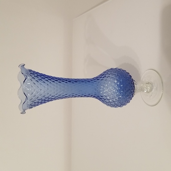 Vintage Blown Glass Diamond Cut Periwinkle Blue Clear Footed Delicate Bud Vase - Picture 3 of 13